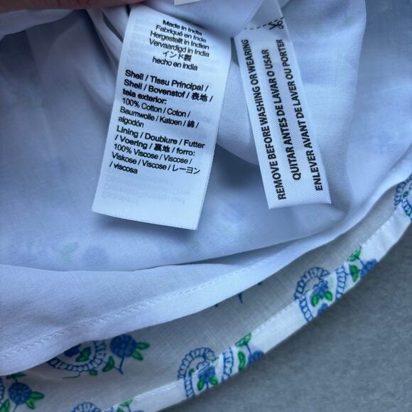 NWT SZ Blockprints X J. Crew smocked puff sleeve blouse in blue paisley size XXS - Picture 10 of 10